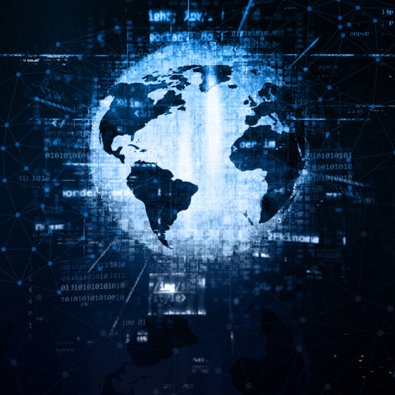 3D background with globe and programming code